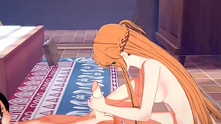 Sword Trickery Online Hentai - Asuna handjob with an increment of footjob to Kirito - Japanese Asian Manga Anime Coating Entertainment Porn